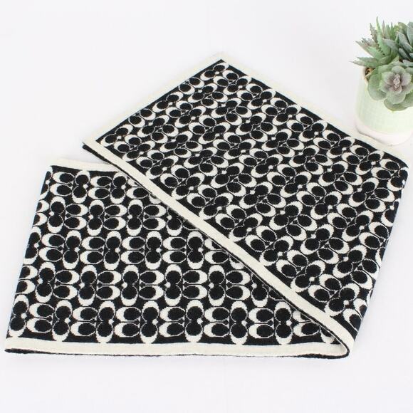 Coach Black&Cream Signature Monogram Wool Scarf - Picture 1 of 5